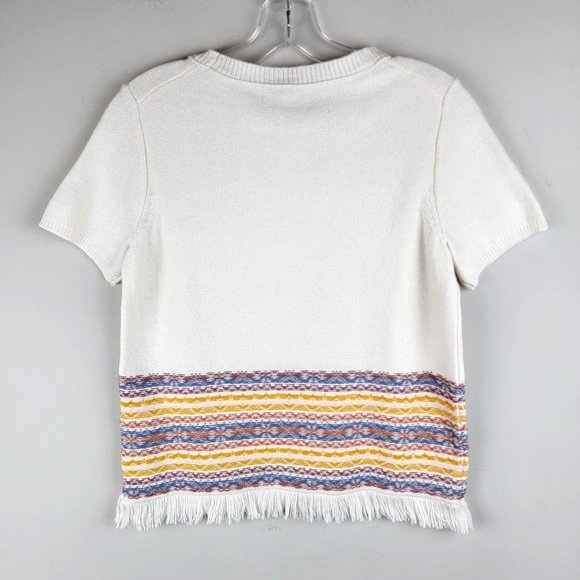 Madewell Cotton Blend Colorful V Neck Short Sleeve Fringe Hem Cropped Top Size S - Picture 2 of 9
